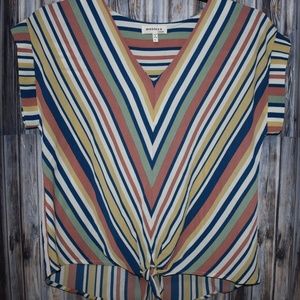Monteau Los Angeles Striped Tie Top Blouse L